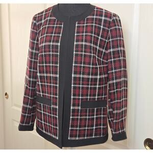 Evan Picone Black Label Women's Red Plaid Suit Jacket Pockets Lined Size 10